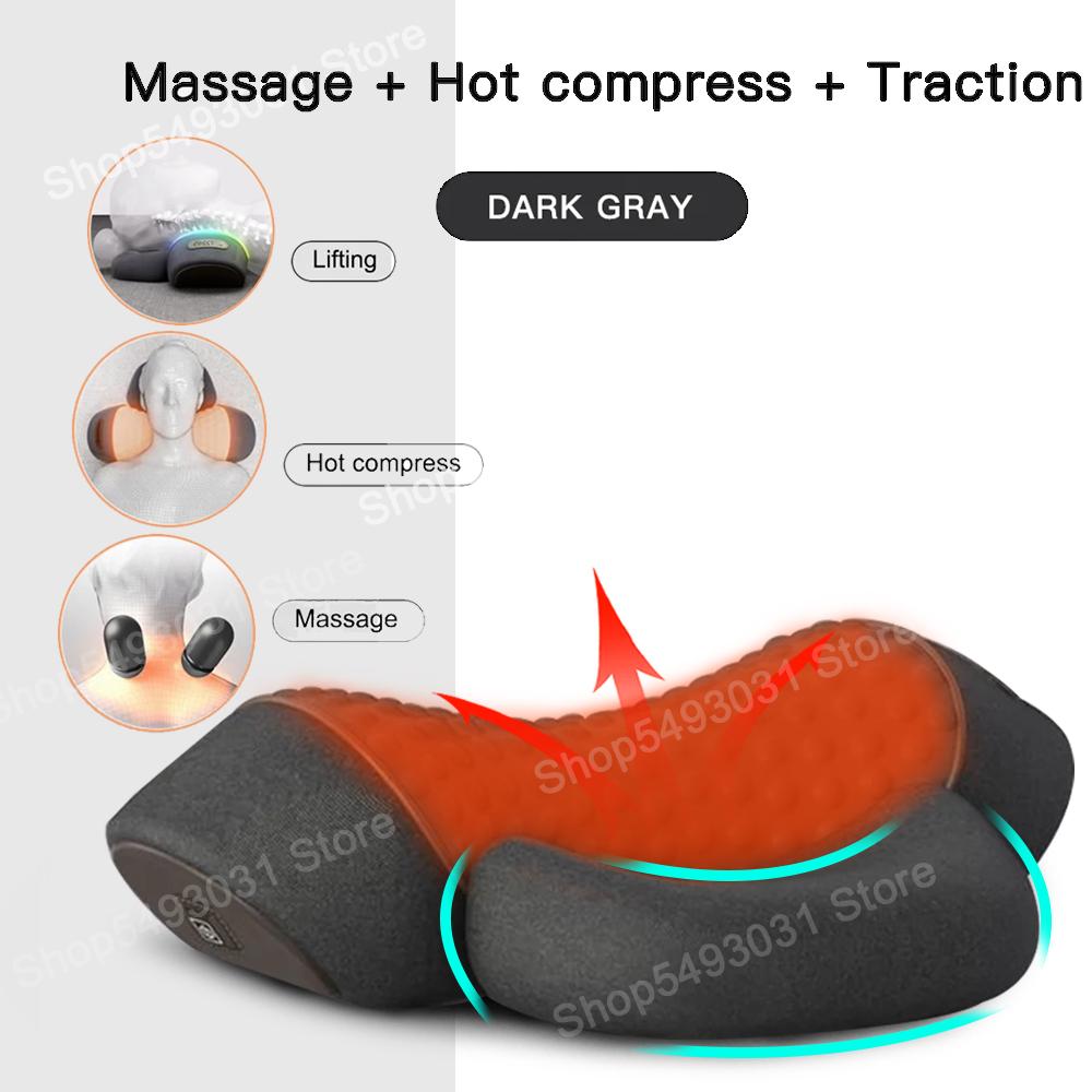 Neck Massage Pillow Cervical Massager Spinal Traction Device Shoulder Neck Massage Pillow Vibration Hot Compress Health Care