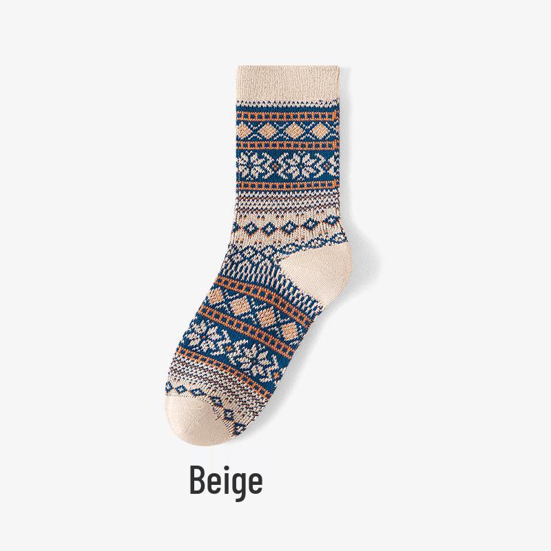 Men's Retro Ethnic Style Mid-Calf Cotton Socks: Trendy, Pilling-Resistant, American Amekaji Design for Autumn & Winter