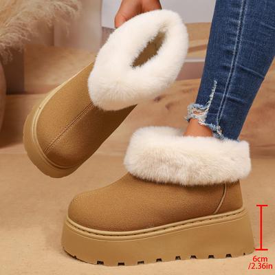Faux Fur Chunky Platform Snow Boots for Women Winter Slip On Thick Bottom Ankle Boots Woman Non Slip Cotton Botas Mujer