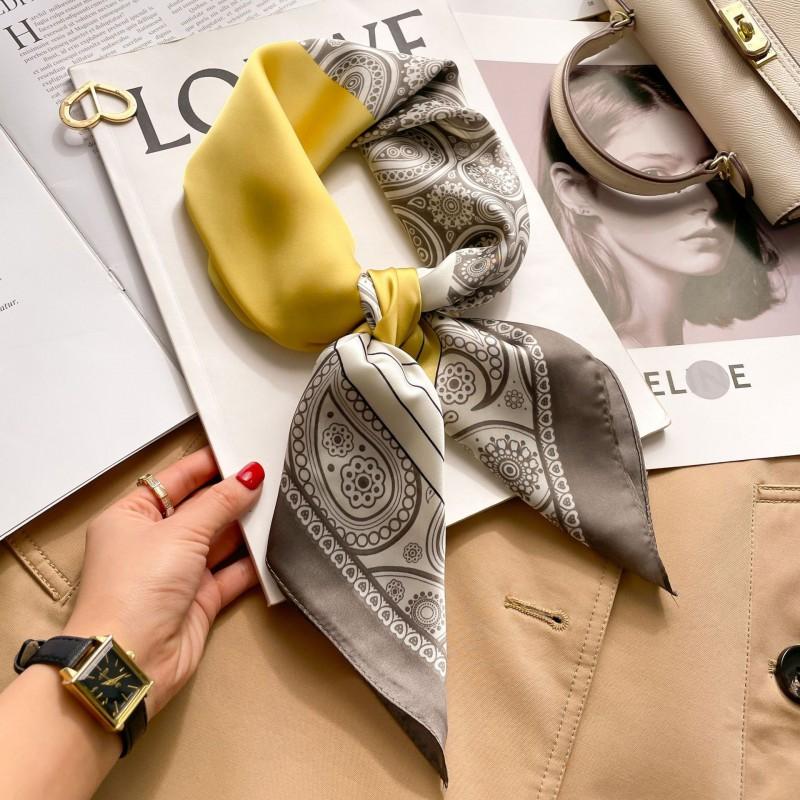 Elegant Silk-Like Square Scarf Women Korean Style Print Neck Lightweight 70x70cm Nylon Fashion Accessory