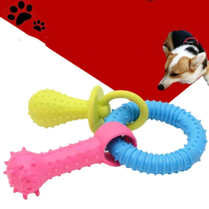 TPR Puppy Chew Toy Set - Colorful Pacifier Ring Teething Toys with Squeaker for Biting Training, Dog Dental Care and Interactive Play