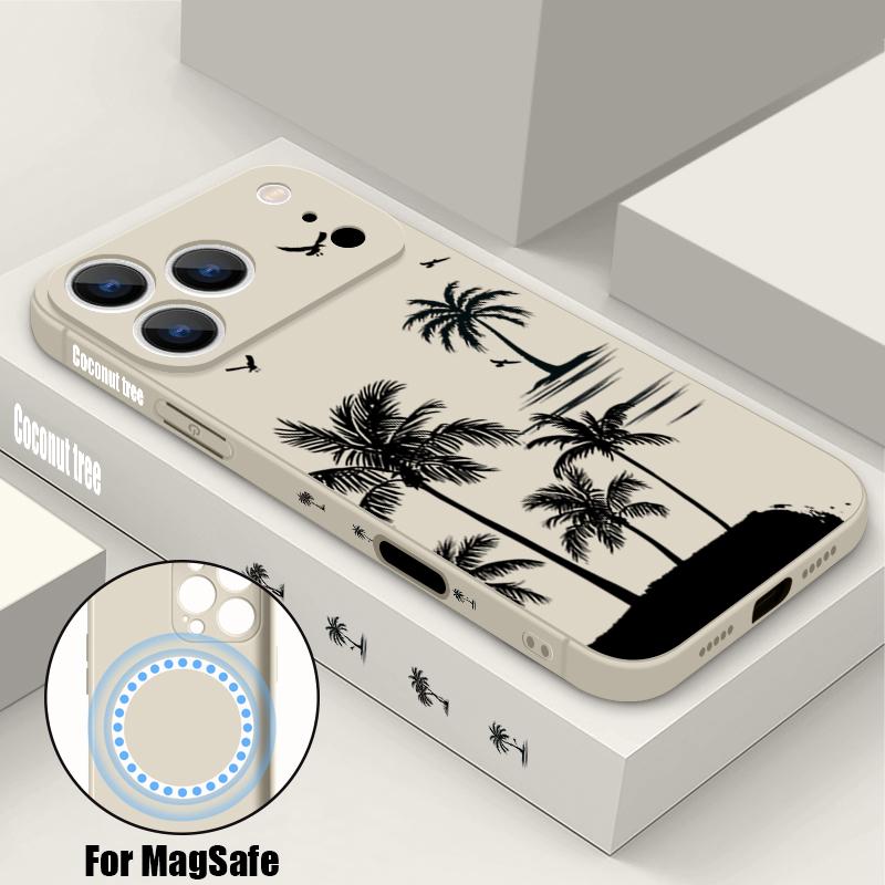 Magnetic For Magsafe Case For iPhone 17 Pro Max Ink Coconut Print Soft Silicone Phone Back Cover For iPhone 16 15 14 13 Pro Max 16e 17e