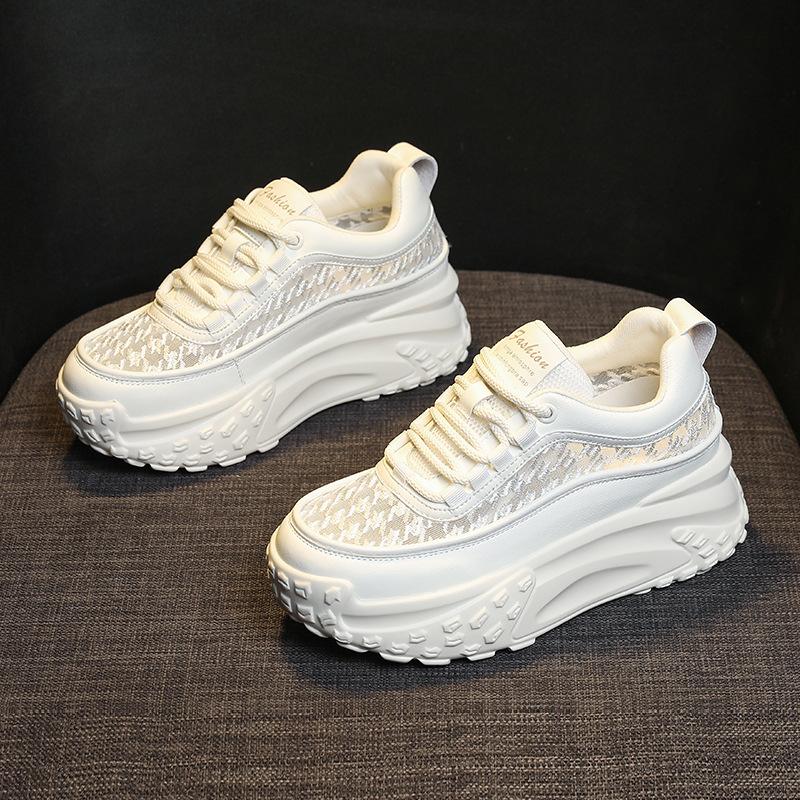 

2025 Мода Сетчатый Воздухопроницаемый Натуральная Кожа Удобные Высокий Бренд Массивная Кроссовка Весна Лето Платформа Женщины Обувь на Танкетке 36 белый