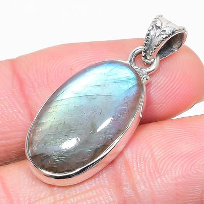 Natürlicher Labradorit Edelstein 925 Massiv Sterlingsilber Geschenk Anhänger 1.50" v1e08