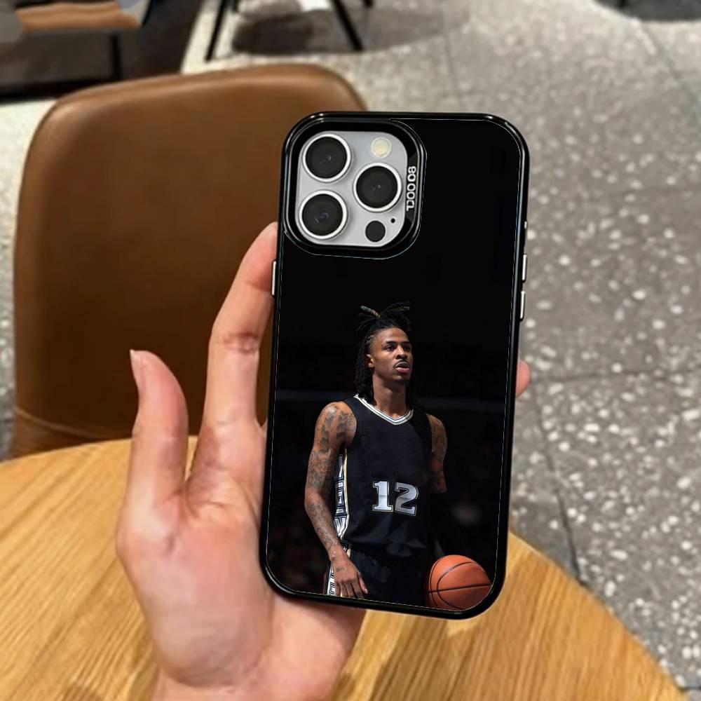 Custodia per Telefono Basketball J-Ja M-Morant 12 Per iPhone17,16,15,14,13,12,11 Plus,Pro Max Interno Colorato Placcato Argento