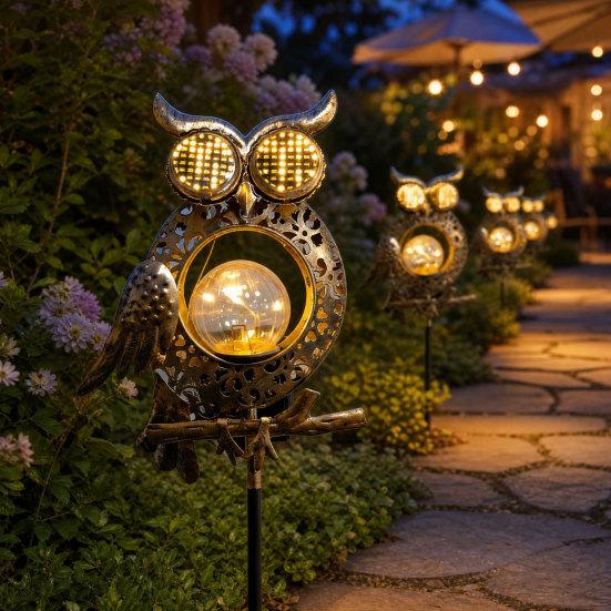 Solar Owl Garden Light, Outdoor Metal Owl Solar Light with Stake, LED Warm Glow Pathway Light for Backyard Patio Lawn Flower Bed