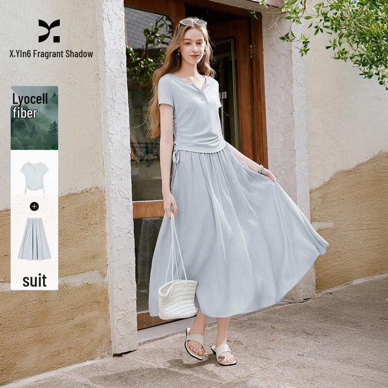 Xiangying Women s Tencel T-shirt and Skirt Set S