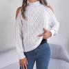 Women's Knitted Sweater Autumn/Winter Top Casual Cable-Knit Off-Shoulder Half-High Neck Long-Sleeved Pullover Women's Wear