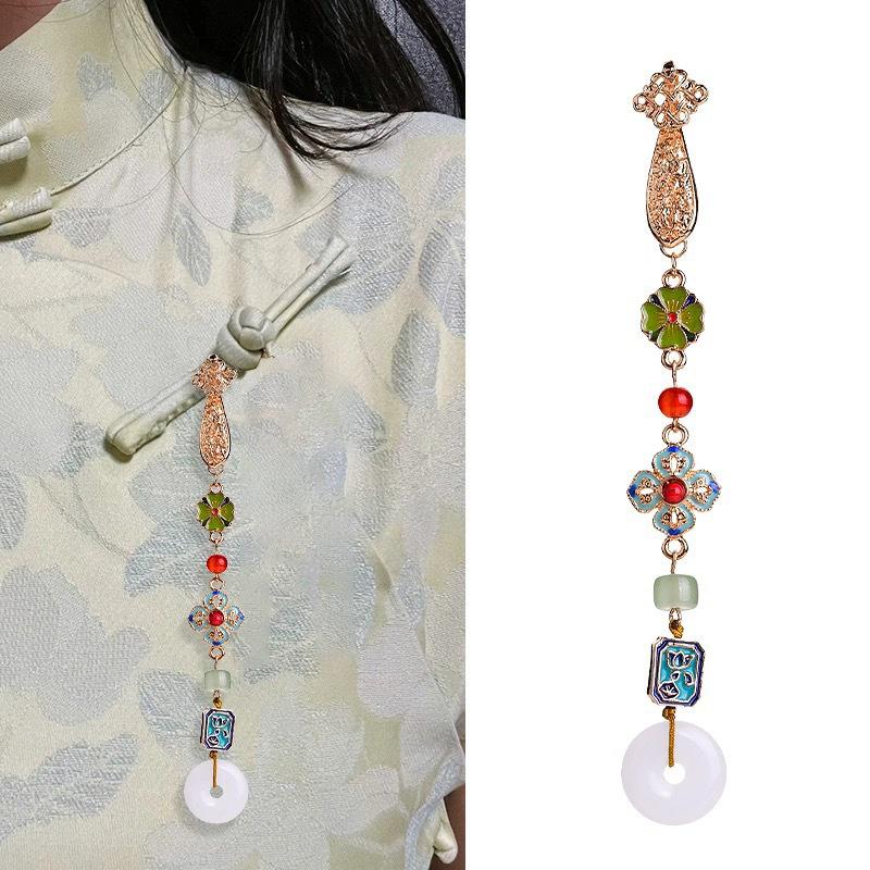 Dámské Cheongsam Qipao v čínském stylu Klopa Visící střapec Přívěsek Vintage Brož Elegantní styl Hanfu Doplňky