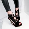 Zipper Sandals Heels11.5CM Women's High Heel Shoe Summer Trend Black Red Sexy Peep Toe Boots Fashion Stilettos Girls High Heels
