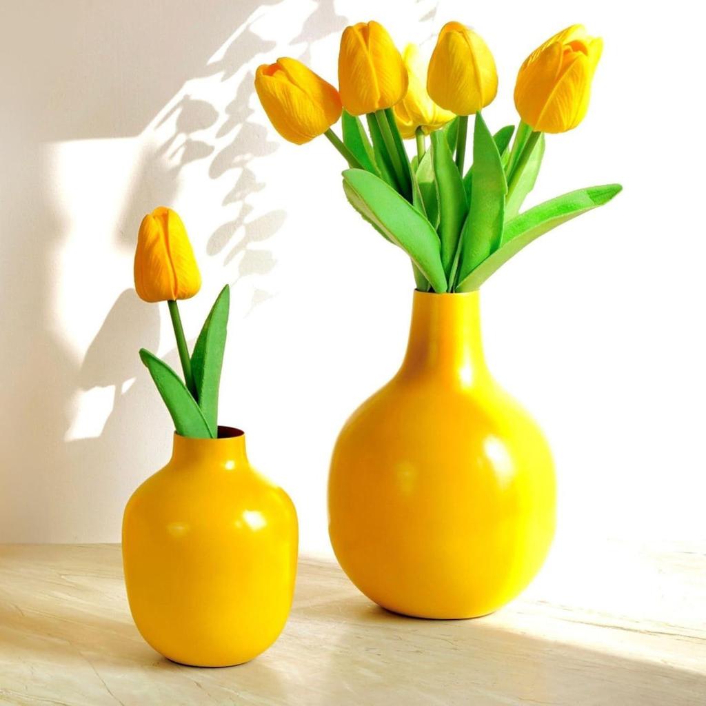 Metal Flower Vase for Home Decor| Decoration Item for Living Room Office| Table Decorative Flower Pot for Gifting | (Pack of 2,