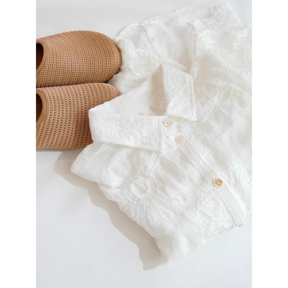 DIMANAF 2025 Women Spring Long Shirt Lace Blouse Loose Buttons Fashion Tops Tees White Tees New Blouse