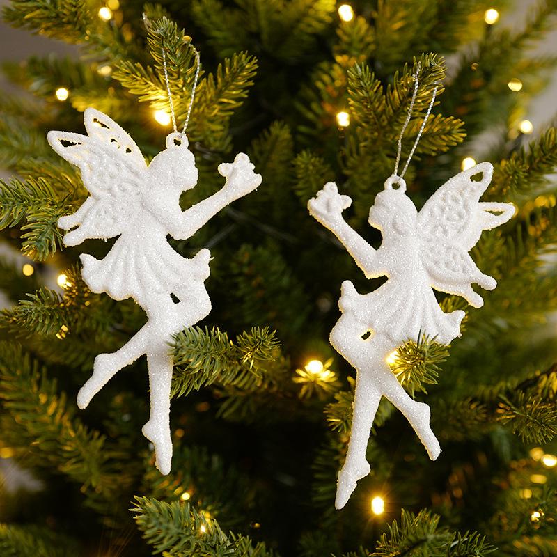 Angel Wing High Heel Christmas Ornaments with Snowflakes and Feathers, White Resin