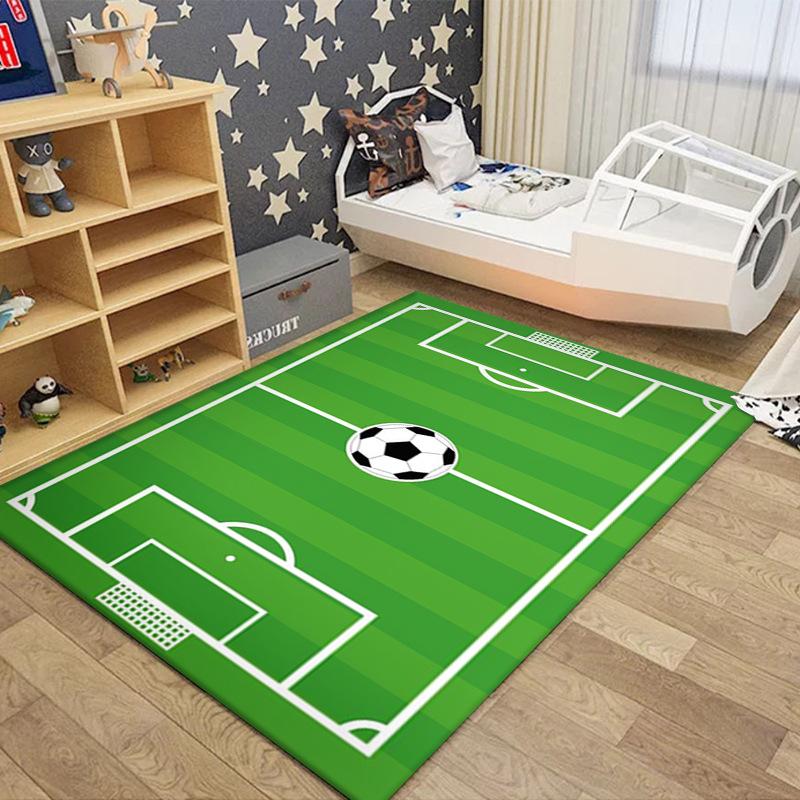 Kids Soccer Field Play Mat Area Rug Green Grass Football Court Print Carpet Non-Slip Washable Floor Mat for Boy Bedroom Playroom