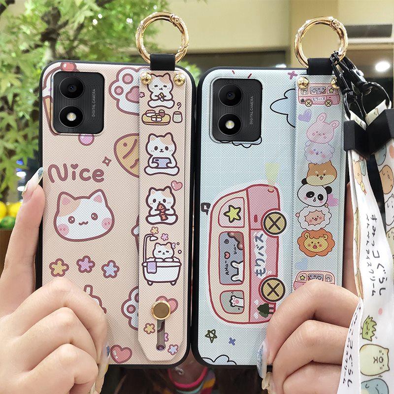 Cute Fashion Design Phone Case For TCL 305i Waterproof Kickstand Silicone Wrist Strap Wristband Cartoon Protective Ring