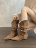 Inner heightened pointed retro babes booties women's 2025 autumn/winter single boots brown maillard western cowboy boots.