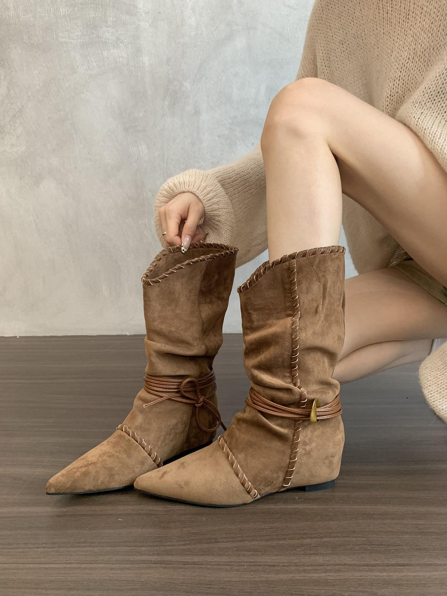 

Inner heightened pointed retro babes booties women s 2025 autumn/winter single boots brown maillard western cowboy boots. 34