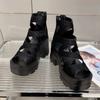 Mode 2025 Neue Sommer Damen Sandalen mit quadratischem Absatz Runde Spitze Ausgeschnitten Wildleder Reißverschluss hinten Wasserdicht Plateau Rutschfest High Heels Schuhe