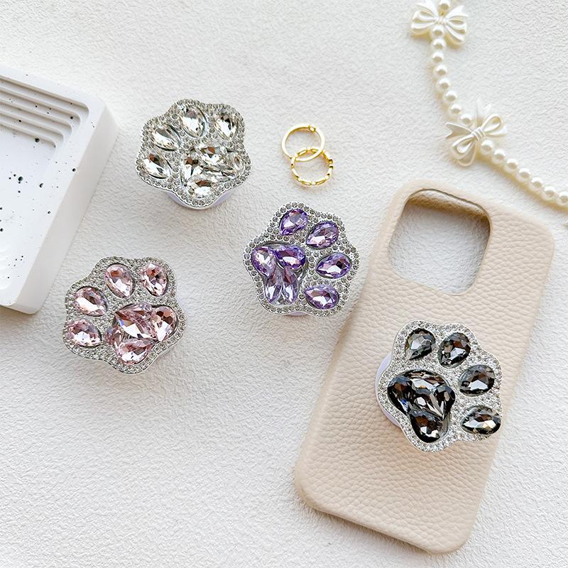 Rhinestone Luxury Mobile Phone Airbag Bracket Cat Claw Paste Retractable Light Luxury Full Drill Desktop Watching Drama Bracket Female