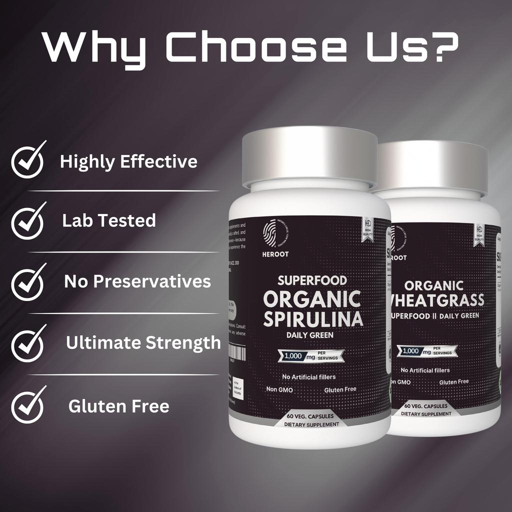 Heroot Superfood Capsule Combo | Spirulina & Wheatgrass