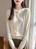 Women's Wool Beaded Round Neck Knit Cardigan Sweater - Fashionable Hollow Out Design