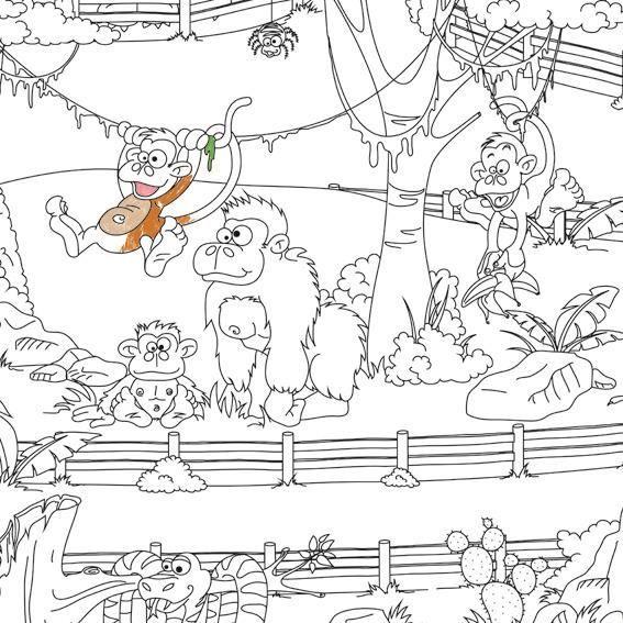 Poster À Colorier - Le ZOO - 120x80 Cm - Noir Et Blanc - Papier Offset 150g/m2 - Pour Enfants