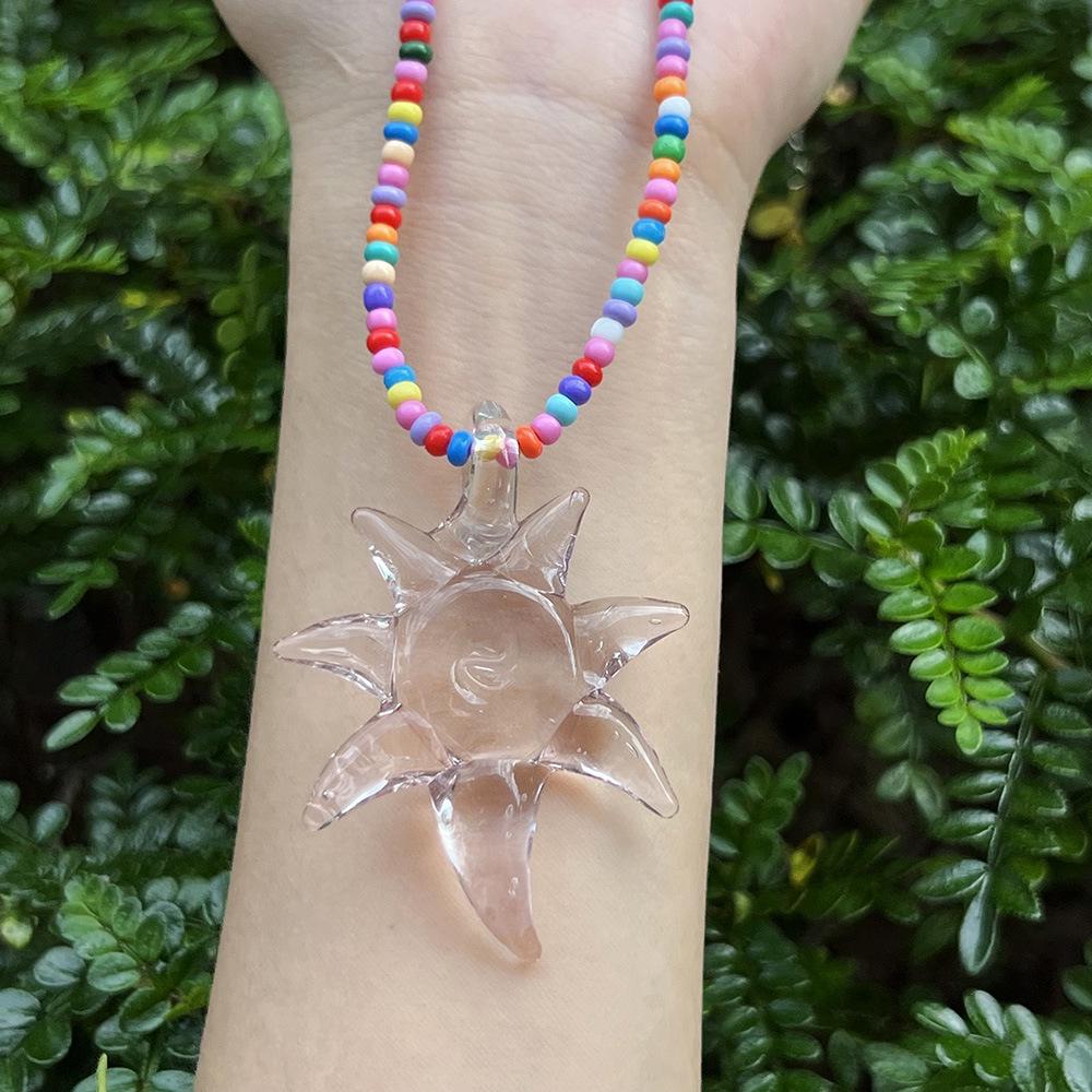 Collana Pendente in Perline di Vetro a Spirale e Cuore di Tendenza in Colori Misti