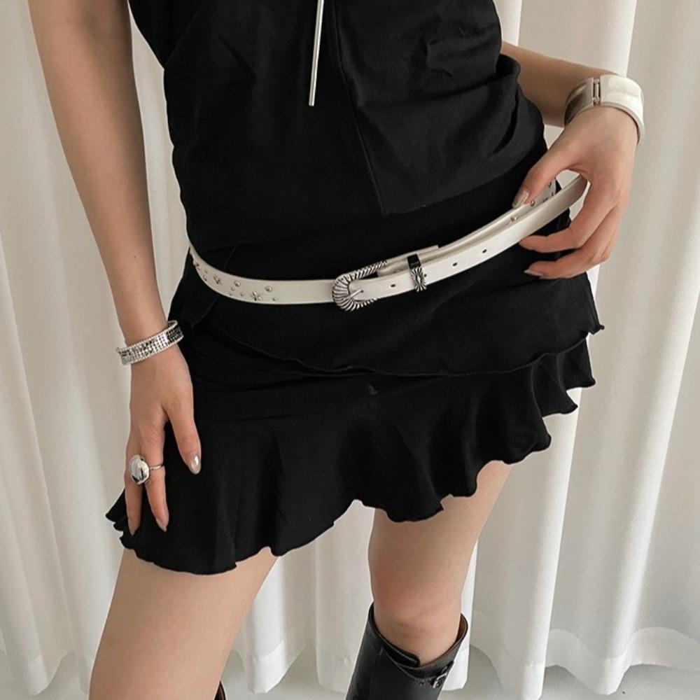 Jeans Decor Y2K Wide Belt Trouser Decoration PU Leather Waistbands Star Rivet Waist Belt  Girls