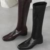 Square Head Show Skinny High Boots Women's Autumn and Winter Plus Fleece Back Zipper Boots No Knee Thigh Boots