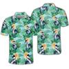 Tropical Bird & Leaf Print Short Sleeve Polo, Stylish Casual Summer Top