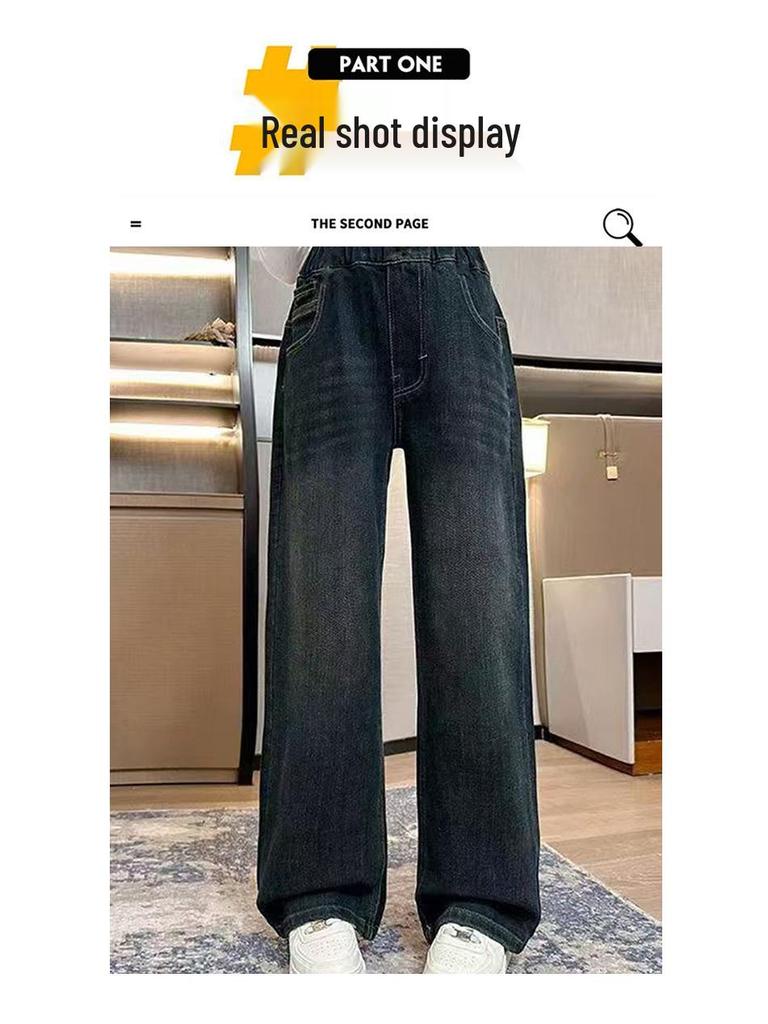 Girls' Fleece-Lined Wide-Leg Winter Jeans: 2025 New Style, Thickened & Warm for Middle To Big Kids