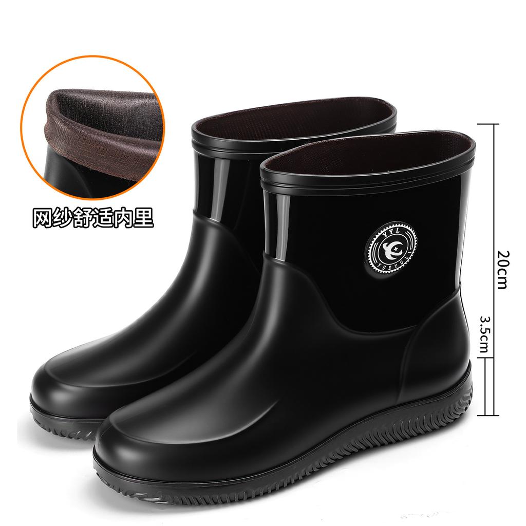 Men's medium tube fashion men's rain shoes rain boots velvet cotton rain shoes non-slip takeaway waterproof work shoes