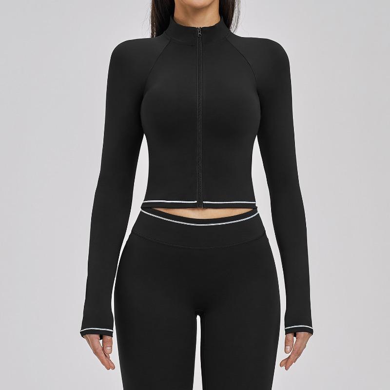 Contrast color polished yoga jacket zipper windproof slim jacket outdoor sports running fitness clothing women S