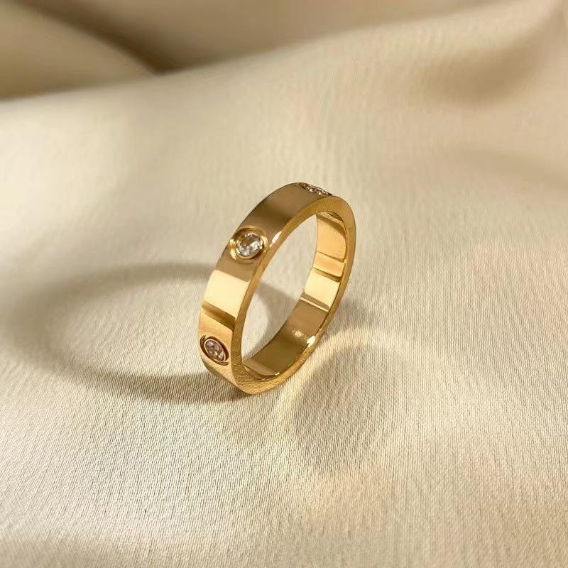Stainless Steel Double/Single Row Diamond Minimalist Couple Rings - Cartier Style