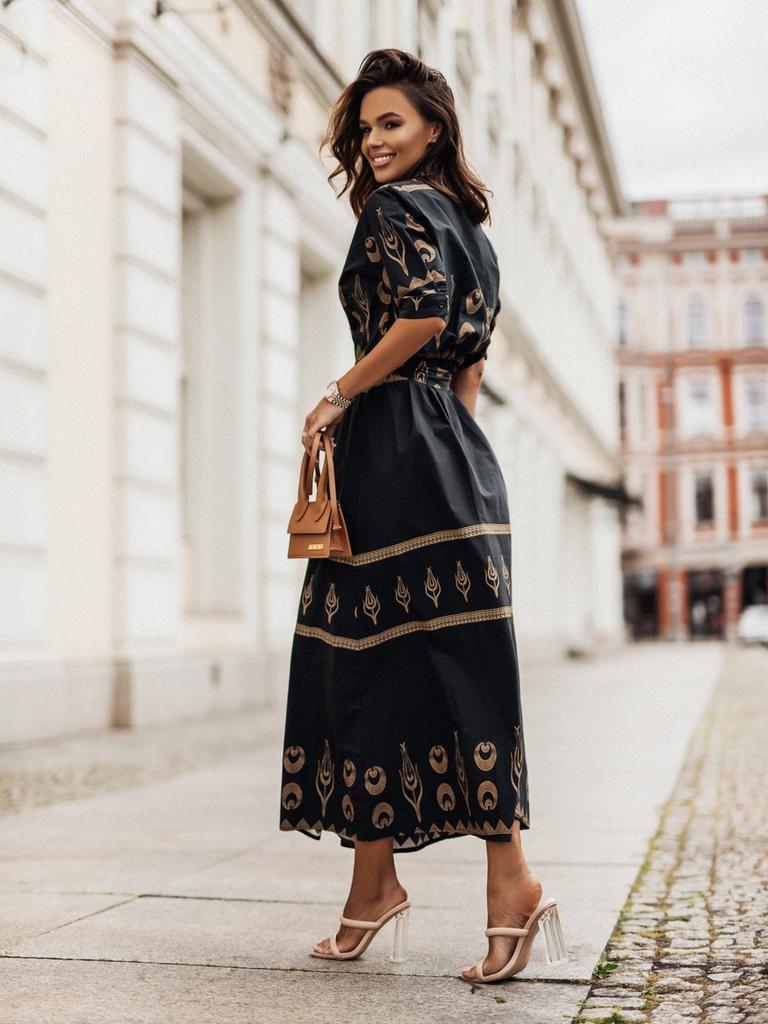 New Dress Autumn Floral Tie-Up Waist Dress for Women