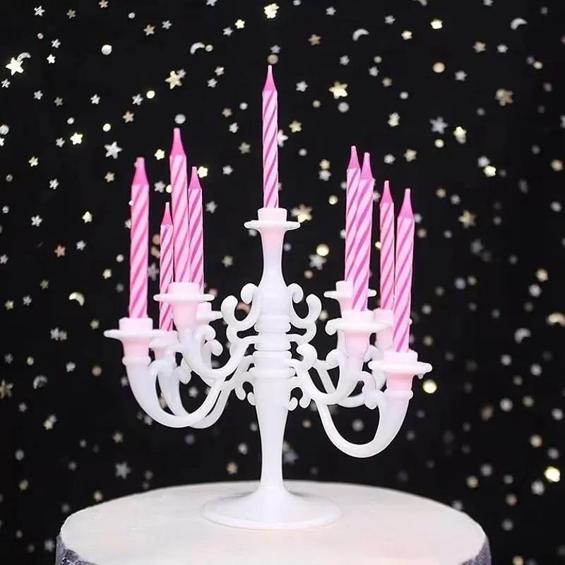 9 Pcs Candles and Candlestick Bracket 1 Set Cake Topper Birthday Party Candle Holders Toppers Decoration