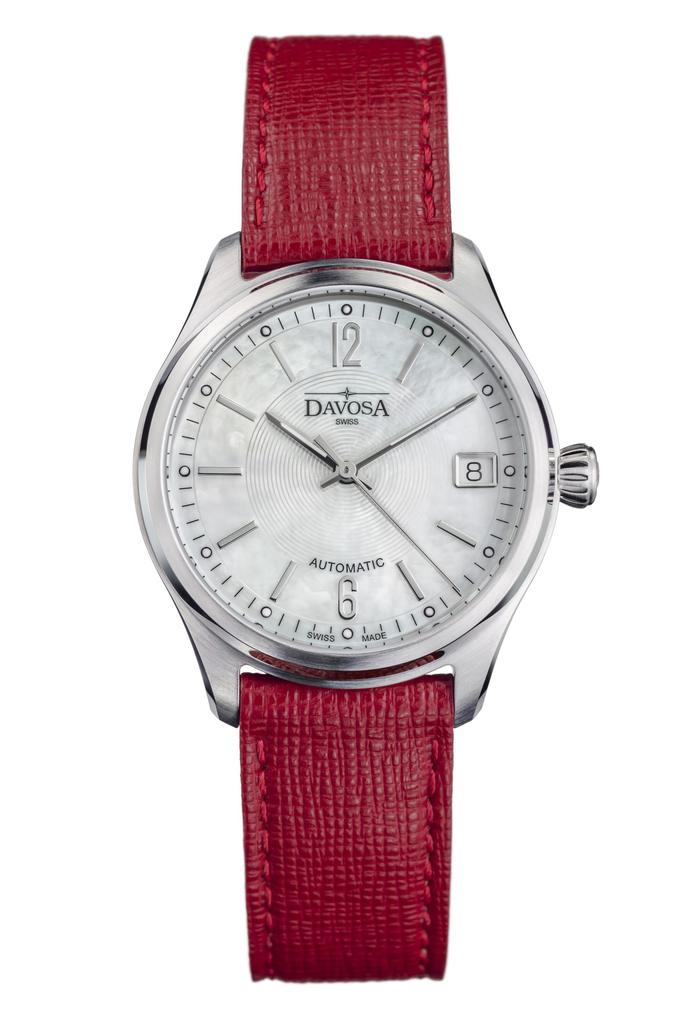 Davosa Newton Lady Auto Mechanical Automatic Watch with Date Swiss Red Display, Made, 166.190.19, Women's,