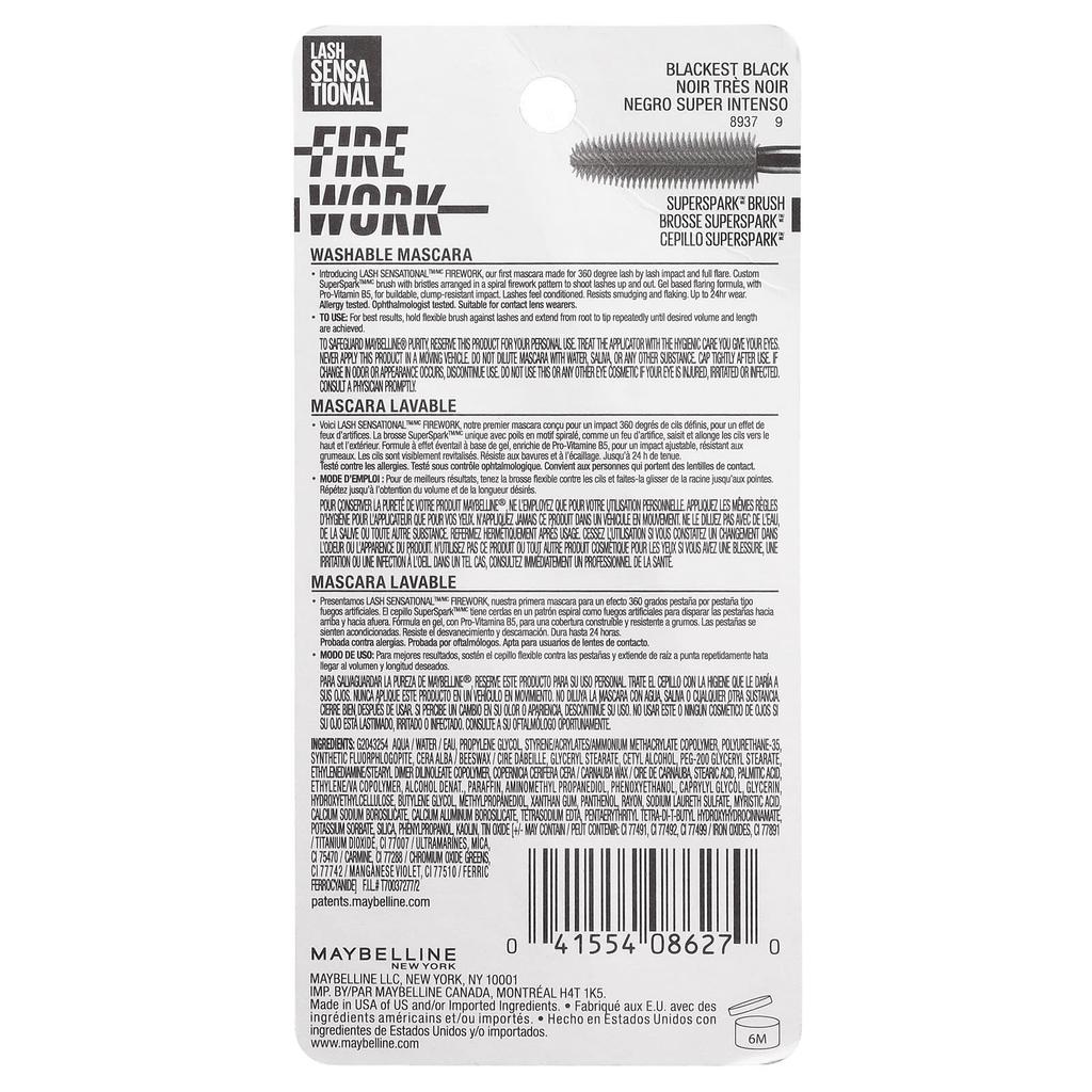 Maybelline, Lash Sensational, Firework Mascara, 802 Blackest Black, 10ml (0.33fl oz)