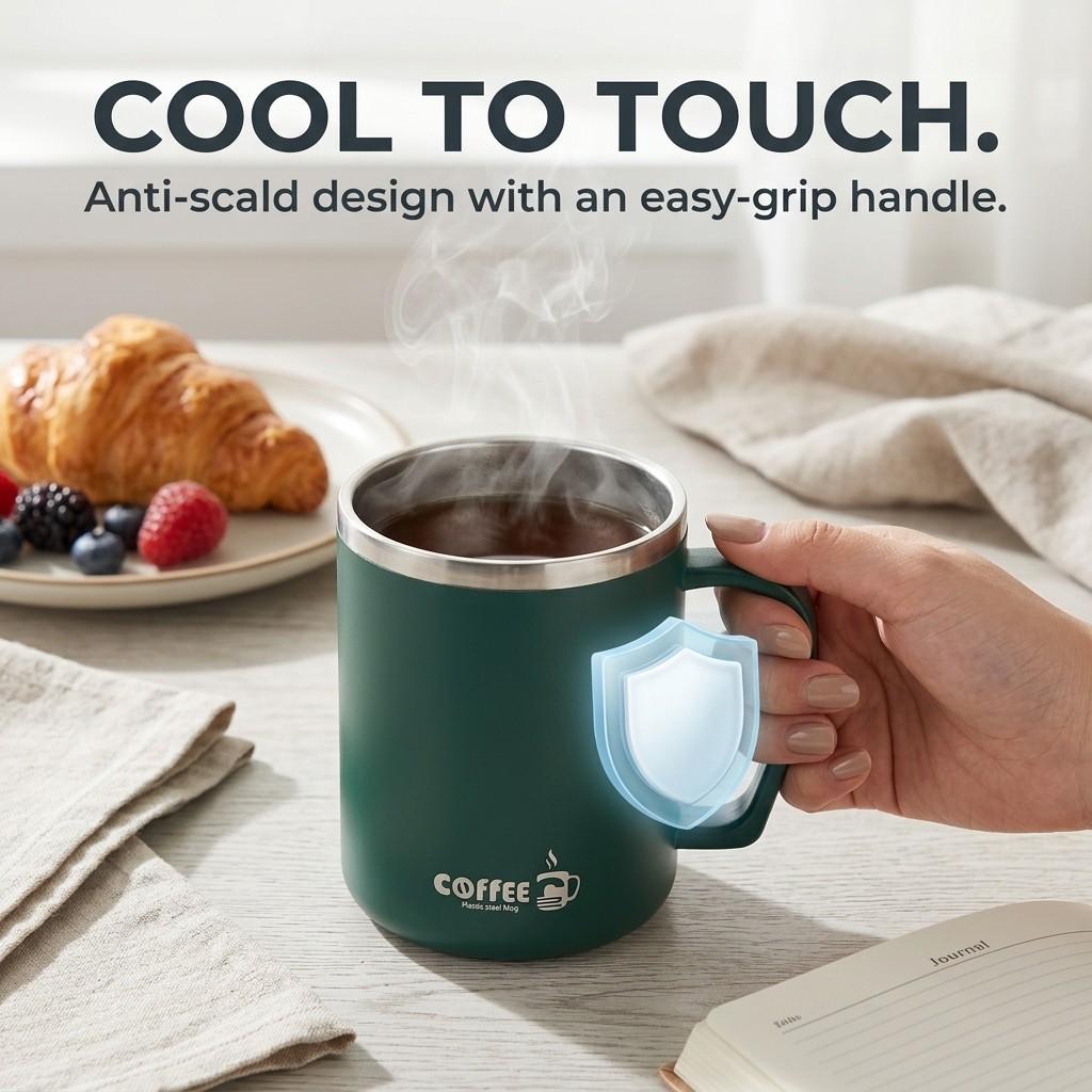 Insulated Travel Coffee Mug with Lid and Handle 304 Stainless Steel Tumbler Portable Leakproof Thermal Cup Tea Water Bottle