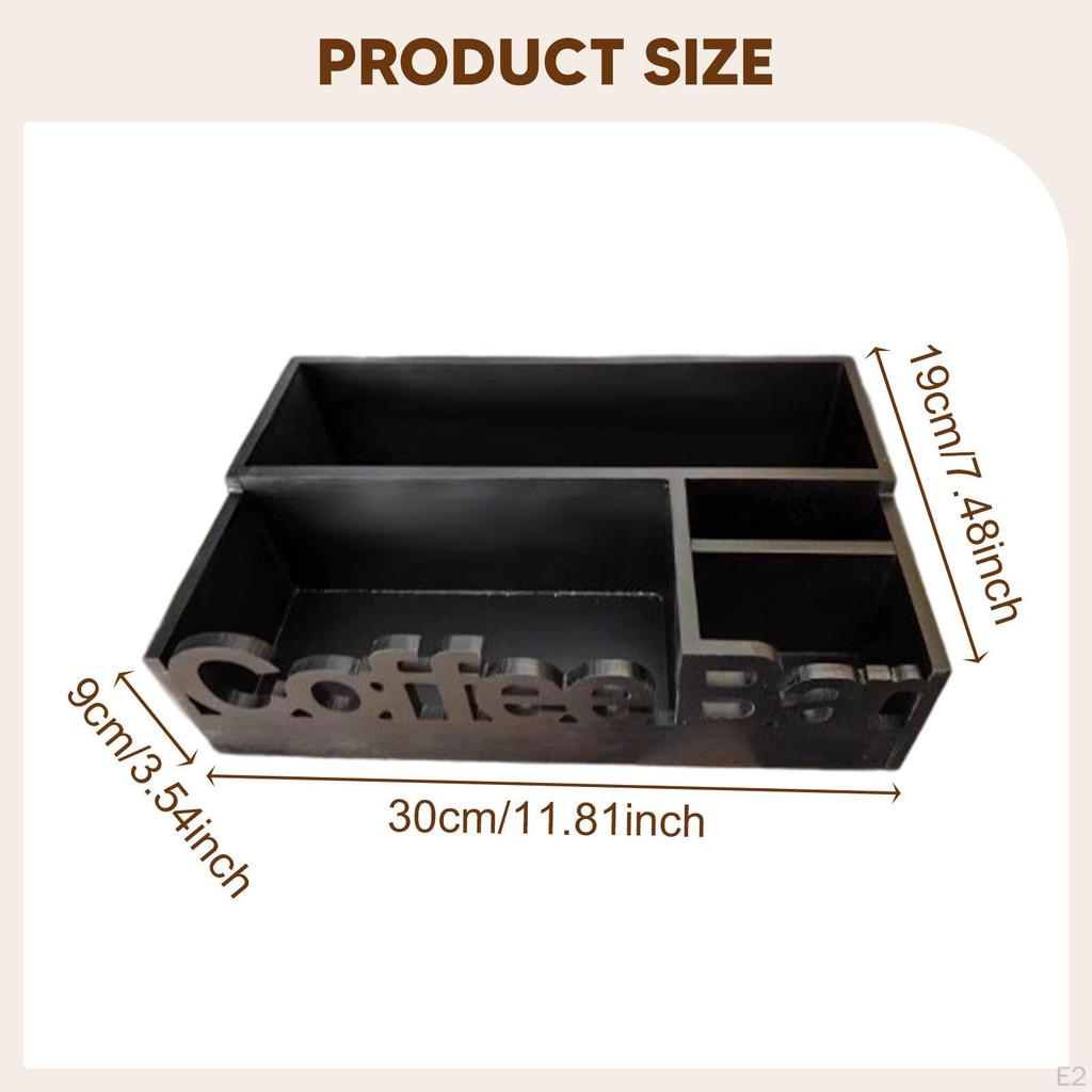 Coffee Bar Holder with Compartment, Functional Organizer for Tea Condiments in Kitchen or Lounge