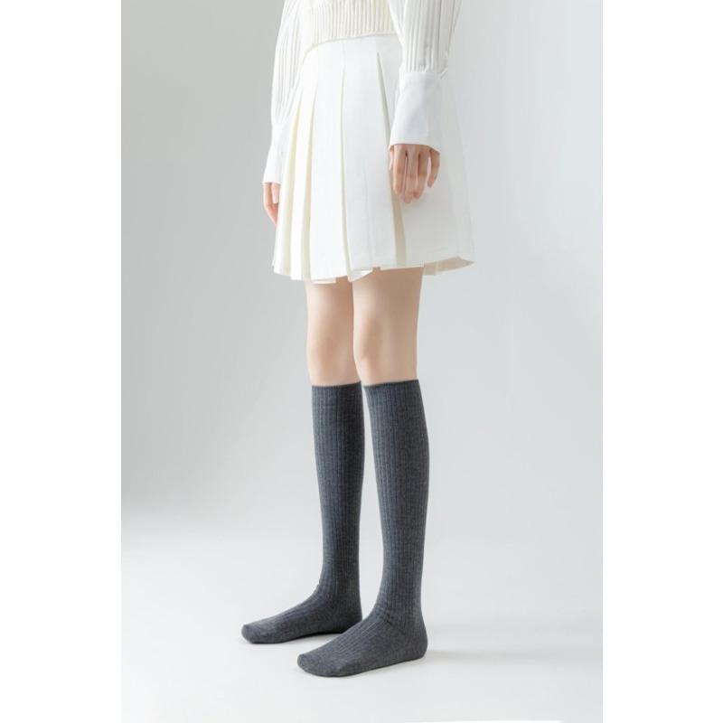 Solid Color Over-the-knee Socks, Three-dimensional Pit Striped Calf Socks, Versatile Boot Socks, Simple School Style, Over-the-knee Breathable