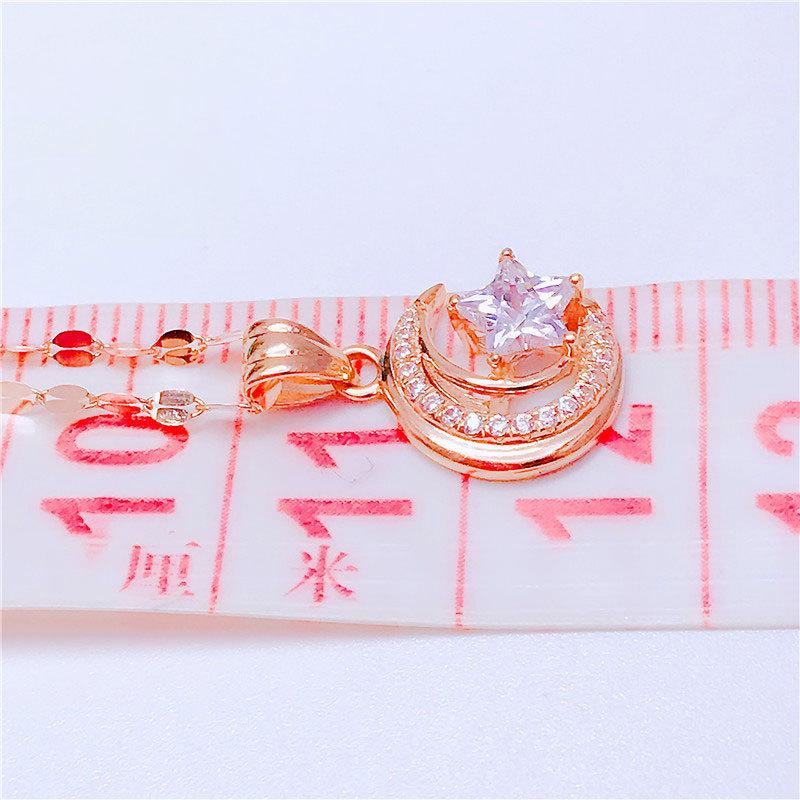 Exquisite Russian 585 Purple Gold Inlaid Zircon Star Moon Pendant Rose Gold-Plated Versatile Exquisite Collarbone Chain