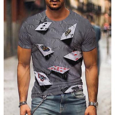 Men's 3D Poker T Shirt Short Sleeve T Shirt 3D Print Round Neck Shirt Vintage Designer Casual Party