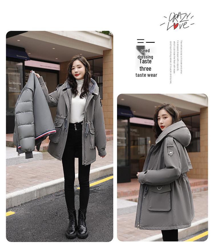 Women's Winter Parka: 3-in-1 Fleece-Lined Waist-Hugging Coat with Detachable Liner