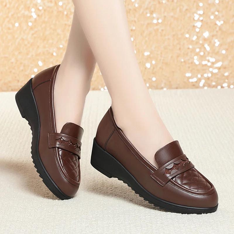 Fashion Retro Black Loafers Shoe For Women Spring New Comfort Soft Leather Low Heel Single Shoe British Round Head Shoes