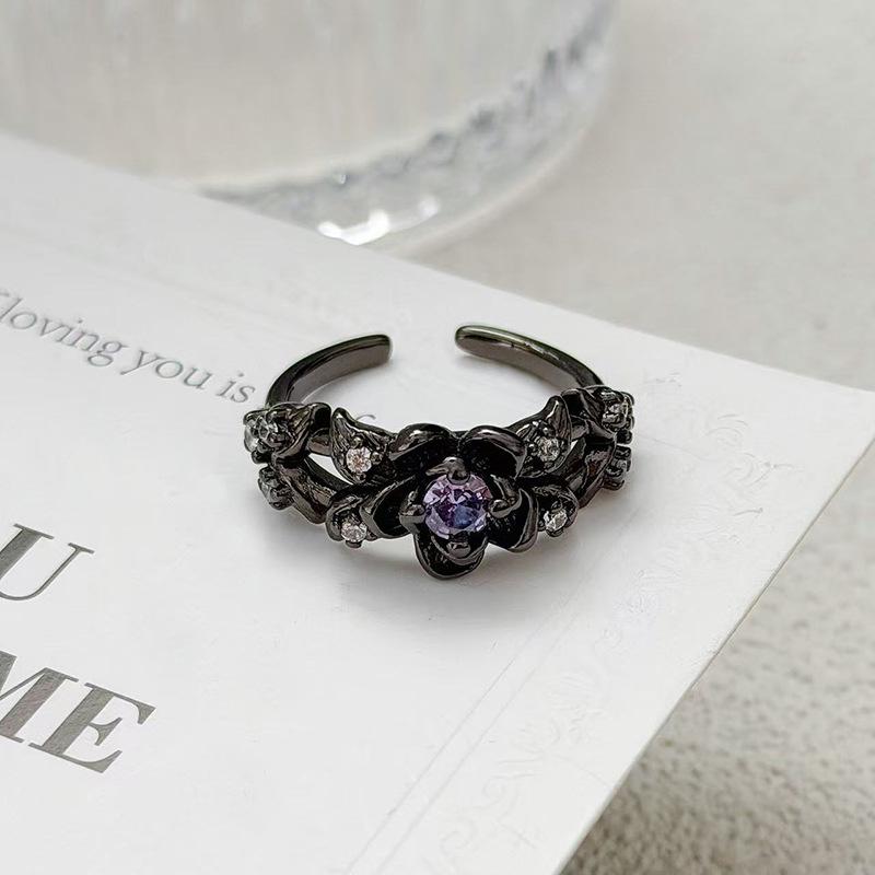 "Minimalist Dark Purple" Dark Punk Personality Delicate Zircon Ring Women'S Temperament Sweet Cool Wind Index Finger Ring