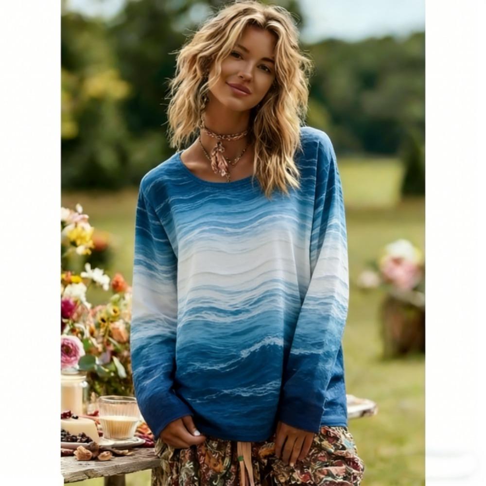 Europe and America Women's Long Sleeve T-shirt Fashion Butterfly Print Comfortable Women's Pullover Outdoor Oversized Tees Top Clothing