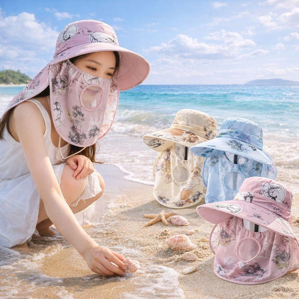 Wide Brim Face Mask Sun Hat UV Protection Fisherman's Hat Tea Picking Work Hat Summer Outdoor