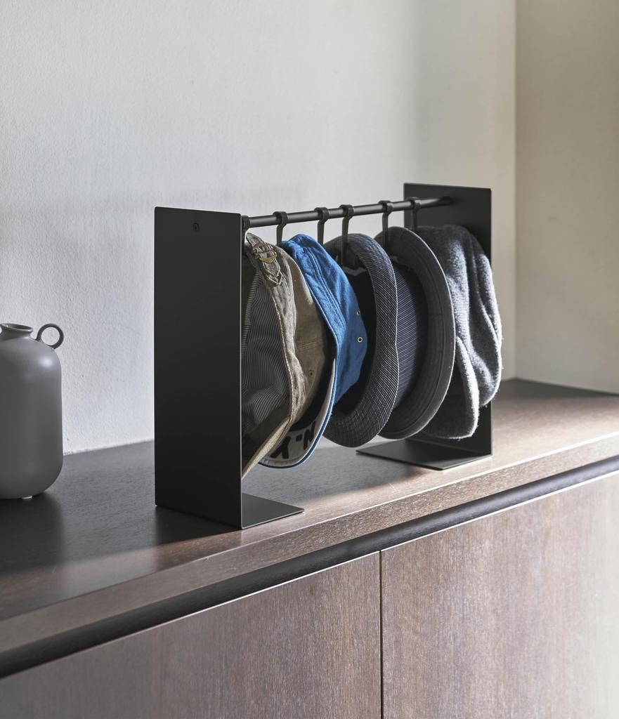 Yamazaki Jitsugyo 6128 Hat Storage Stand Black Approx. W40.5-70 X D15 X H37cm Tower Hat Rack Prevents Deformation