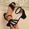 Fashion Block Heel Sandals Women's Fashion Round Toe Open Toe Cutout Breathable Suede Slip Strap High Heels